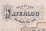 1876 Town Map of Waterloo De Kalb County Indiana