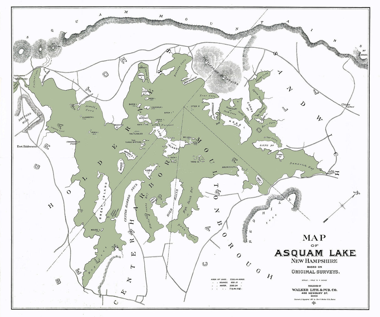 1903 Map of Asquam Lake New Hampshire