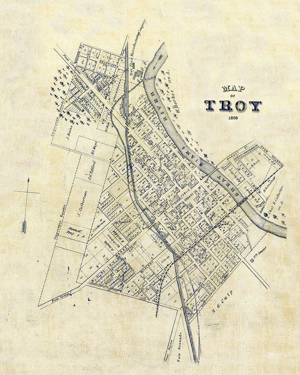 1858 Map of Troy Miami County Ohio