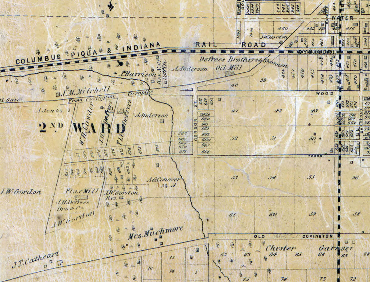 1858 Map of Piqua Miami County Ohio