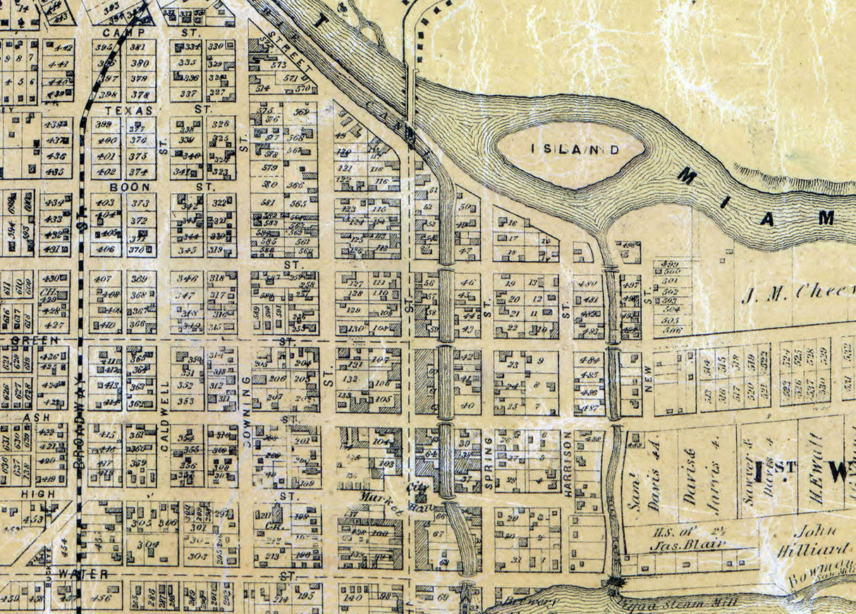 1858 Map of Piqua Miami County Ohio