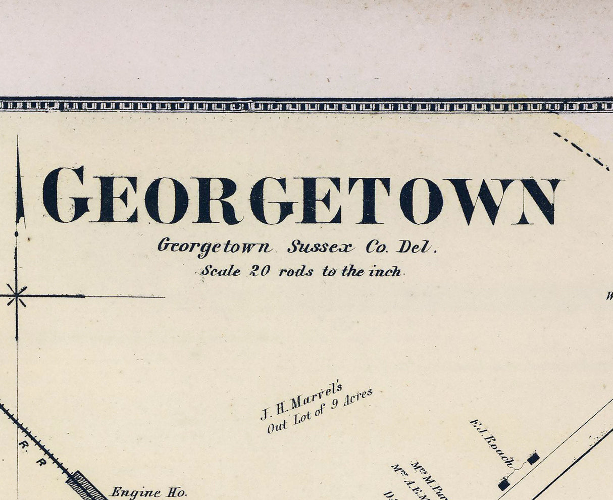 1868 Map of Georgetown Sussex County Delaware