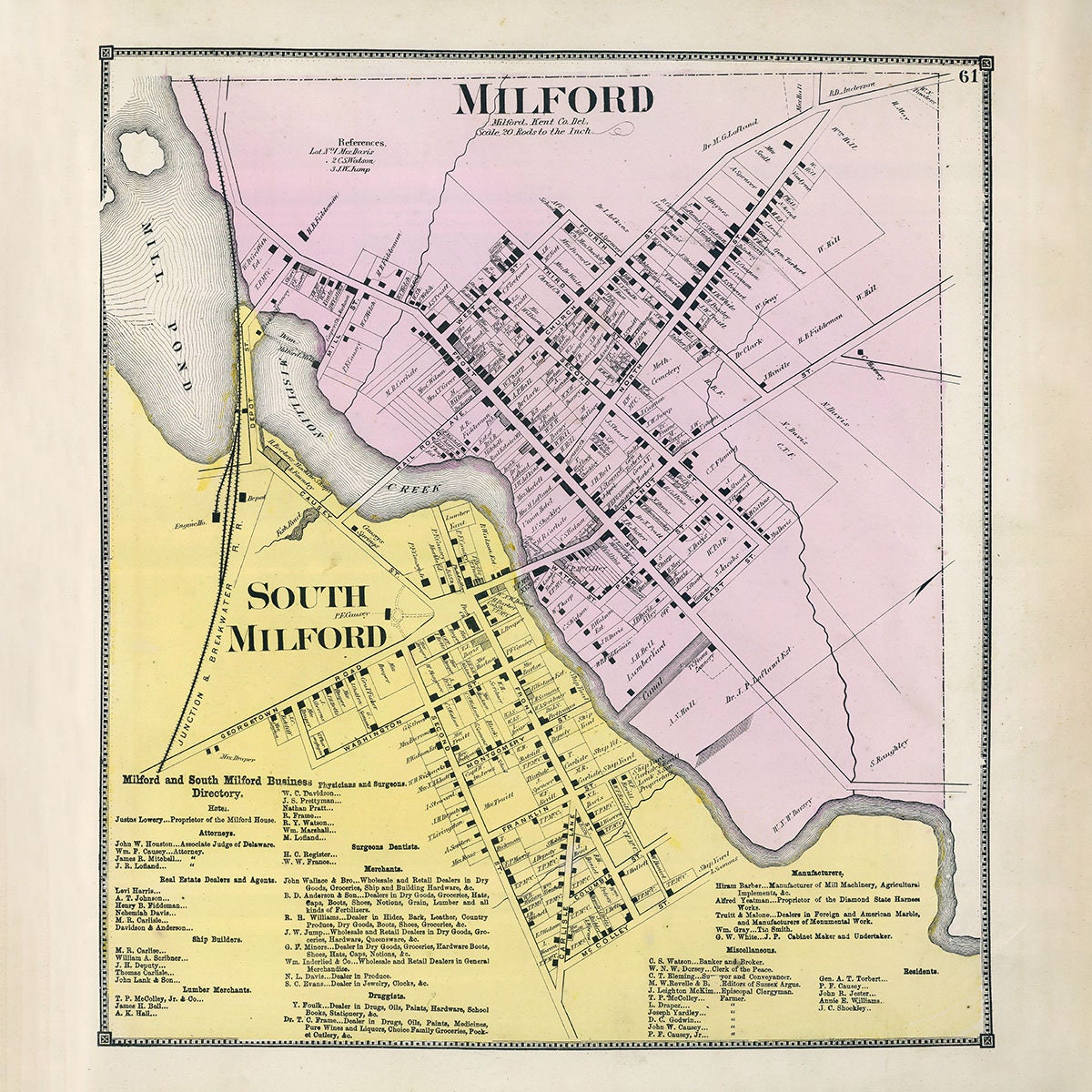 1868 Map of Milford Kent County Delaware