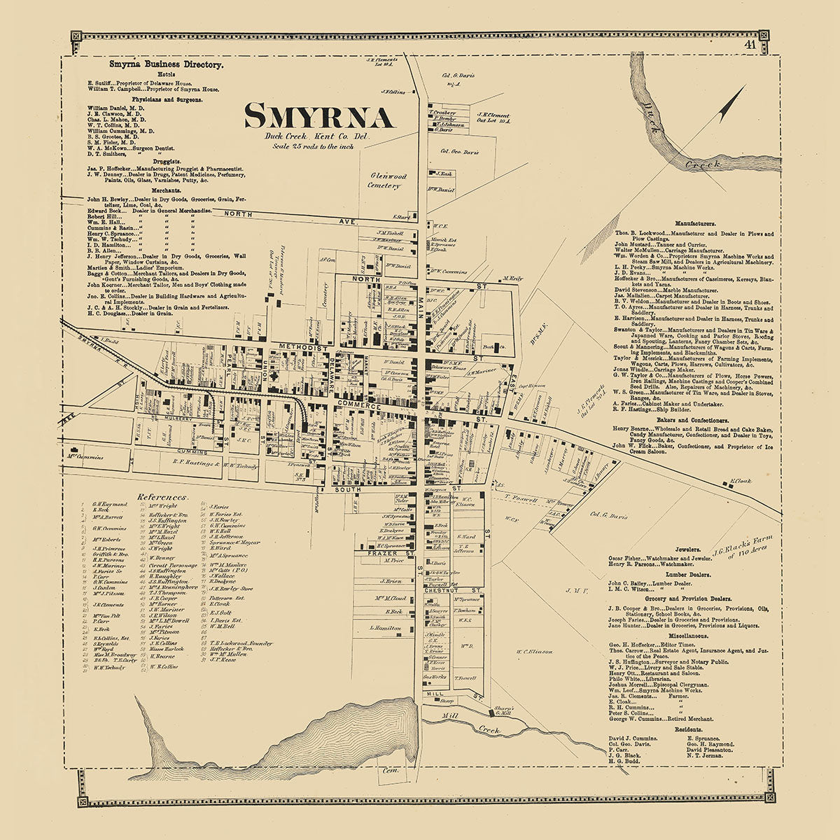 1868 Map of Smyrna Kent County Delaware