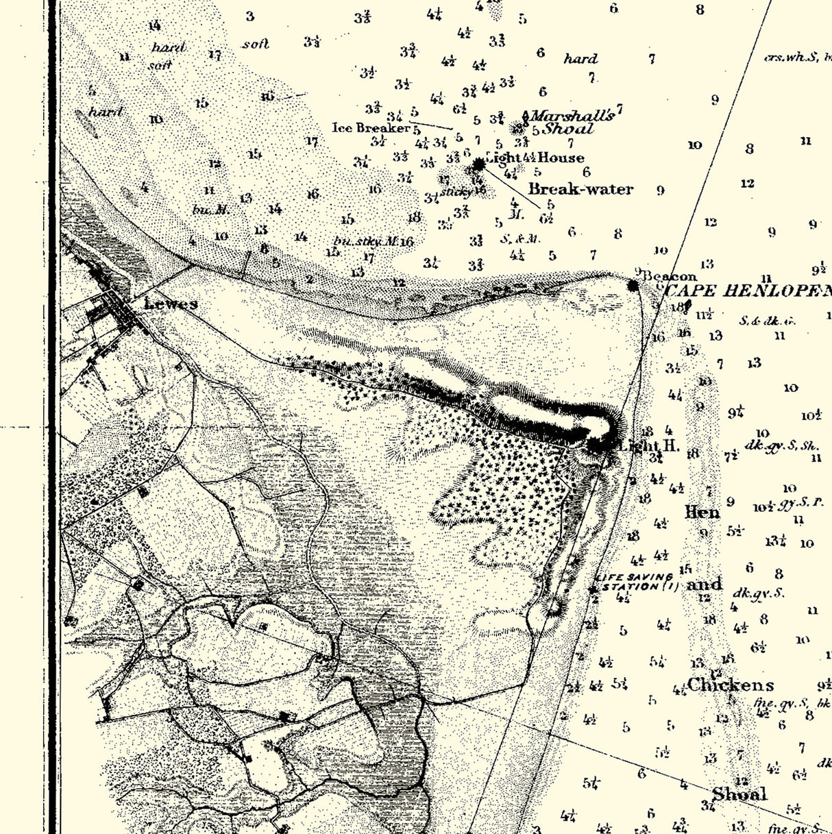 1881 Nautical Chart of Delaware Entrance