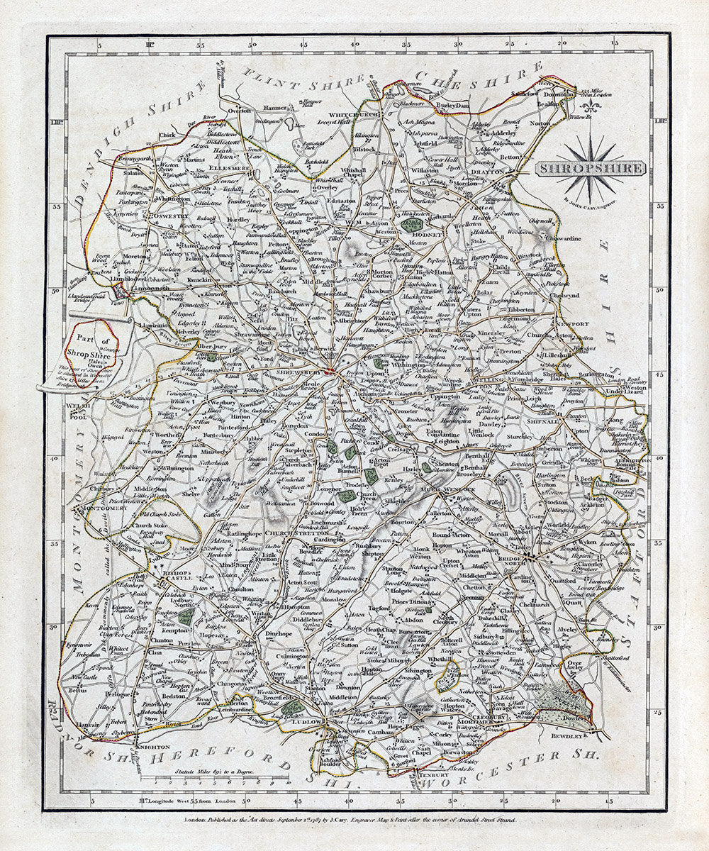 1793 Map of Shropshire County England - Shrewsbury Hopton