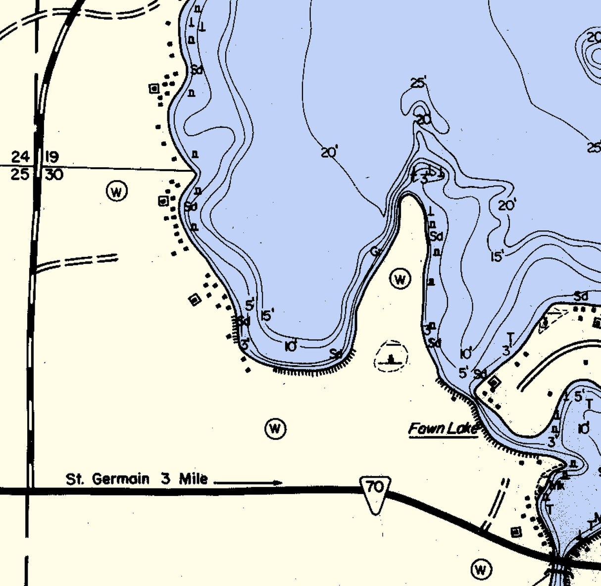 1974 Map of Big Saint Germain Lake Vilas County Wisconsin