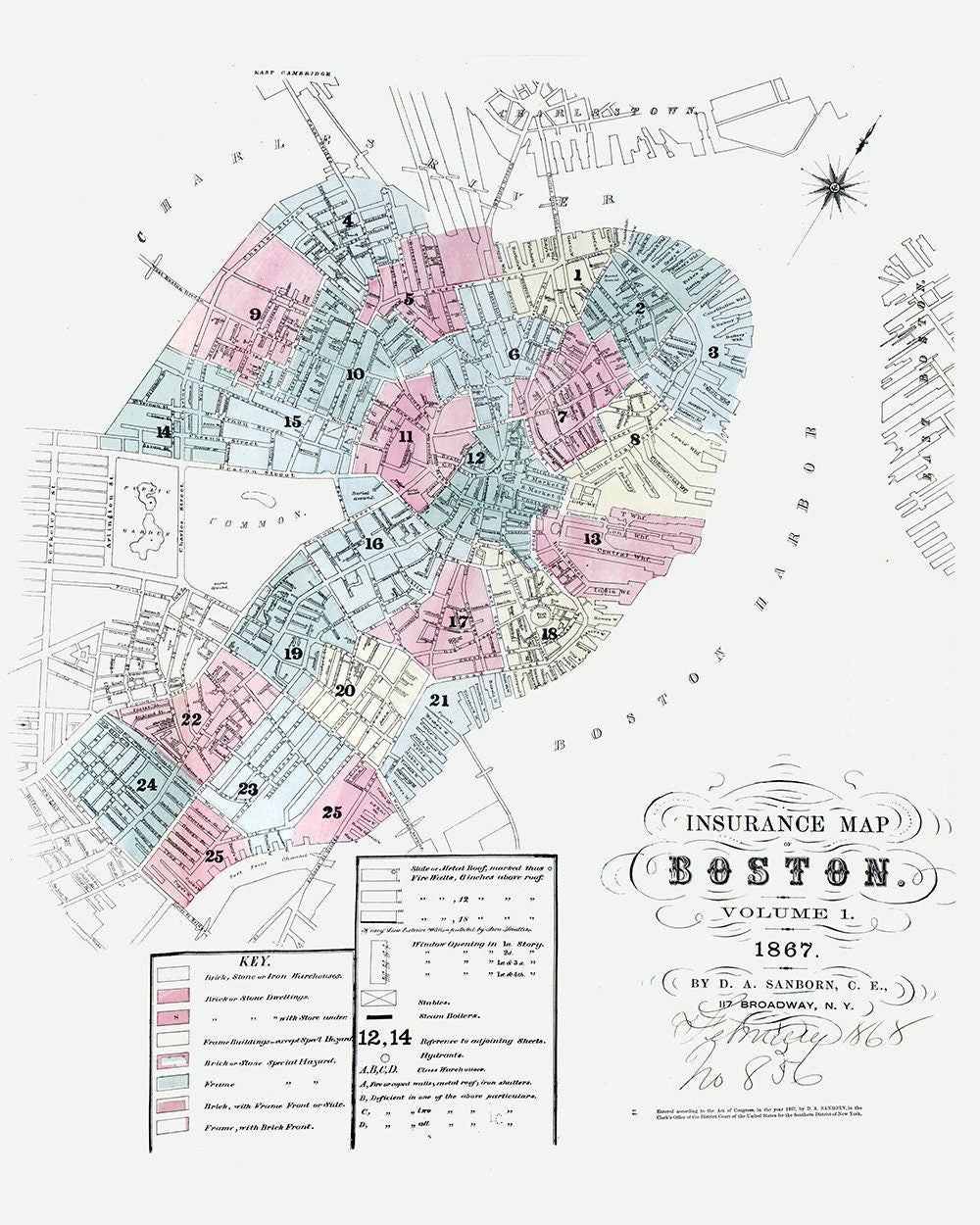 1867 Map of Boston Massachusetts