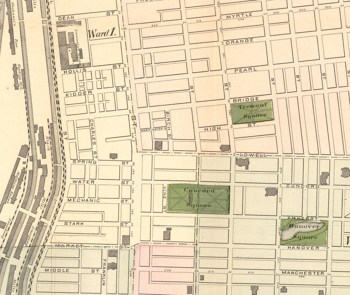 1873 Map of Manchester New Hampshire