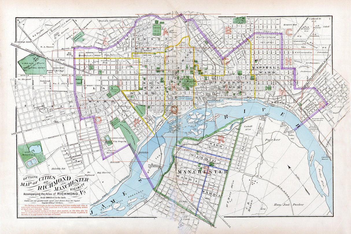 1877 Map of Richmond Virginia and Manchester