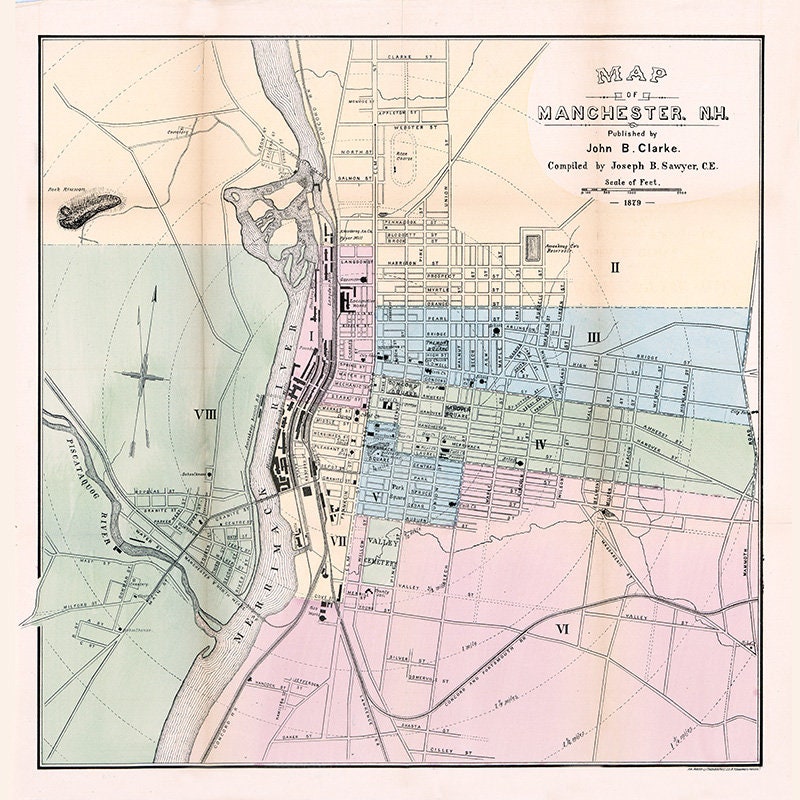1879 Map of Manchester New Hampshire