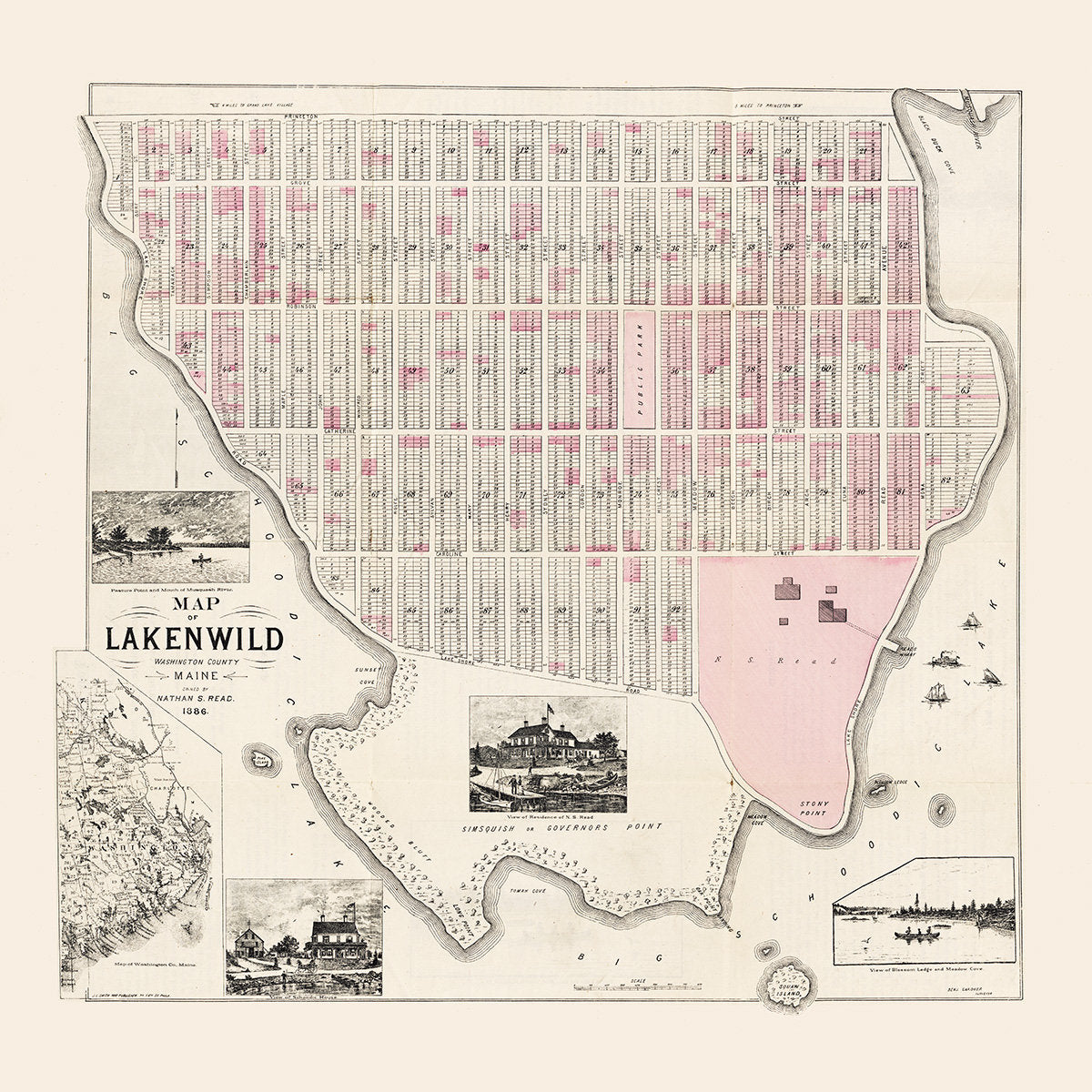 1886 Map of Lakenwild Washington County Maine