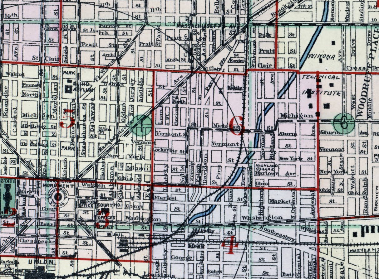 1908 Map of Indianapolis Indiana