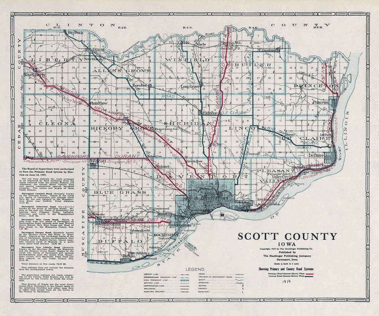 1919 Map of Scott County Iowa