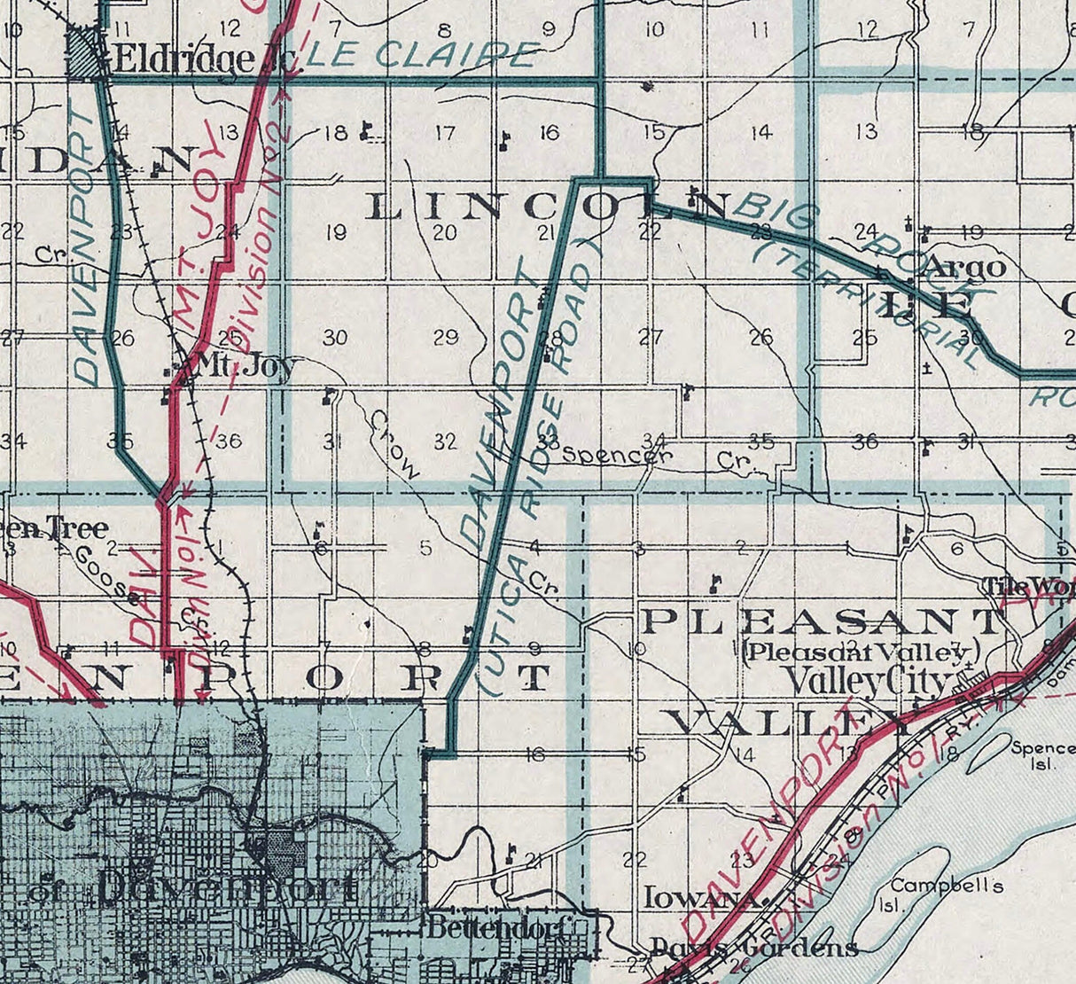 1919 Map of Scott County Iowa