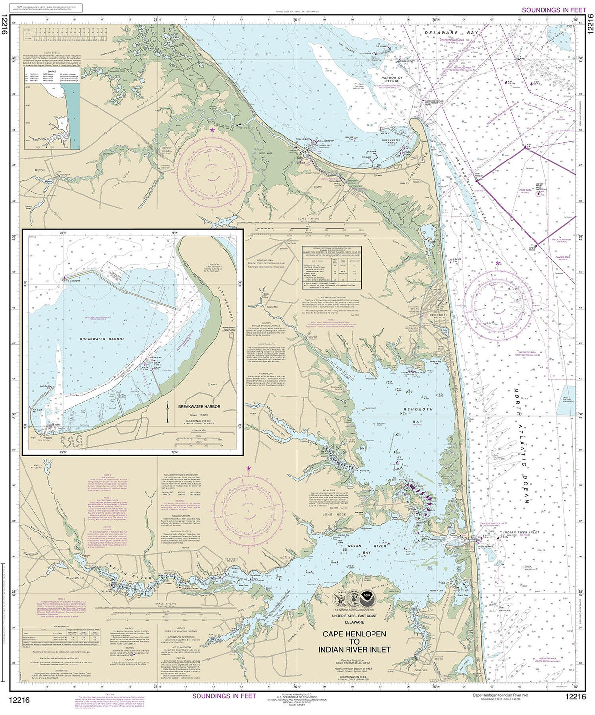 2022 Nautical Chart of Cape Henlopen to Indian River Inlet