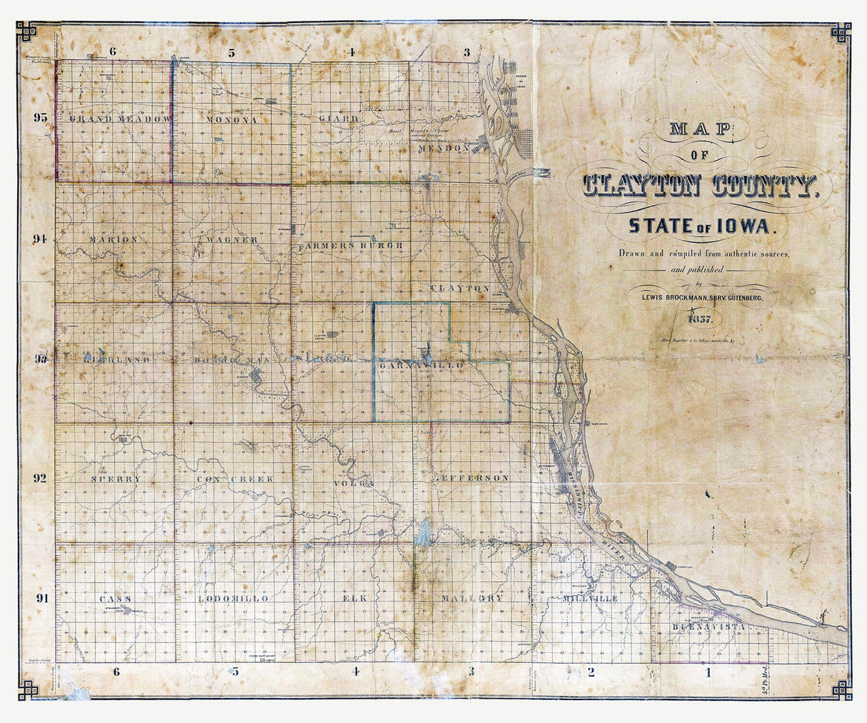 1857 Map of Clayton County Iowa
