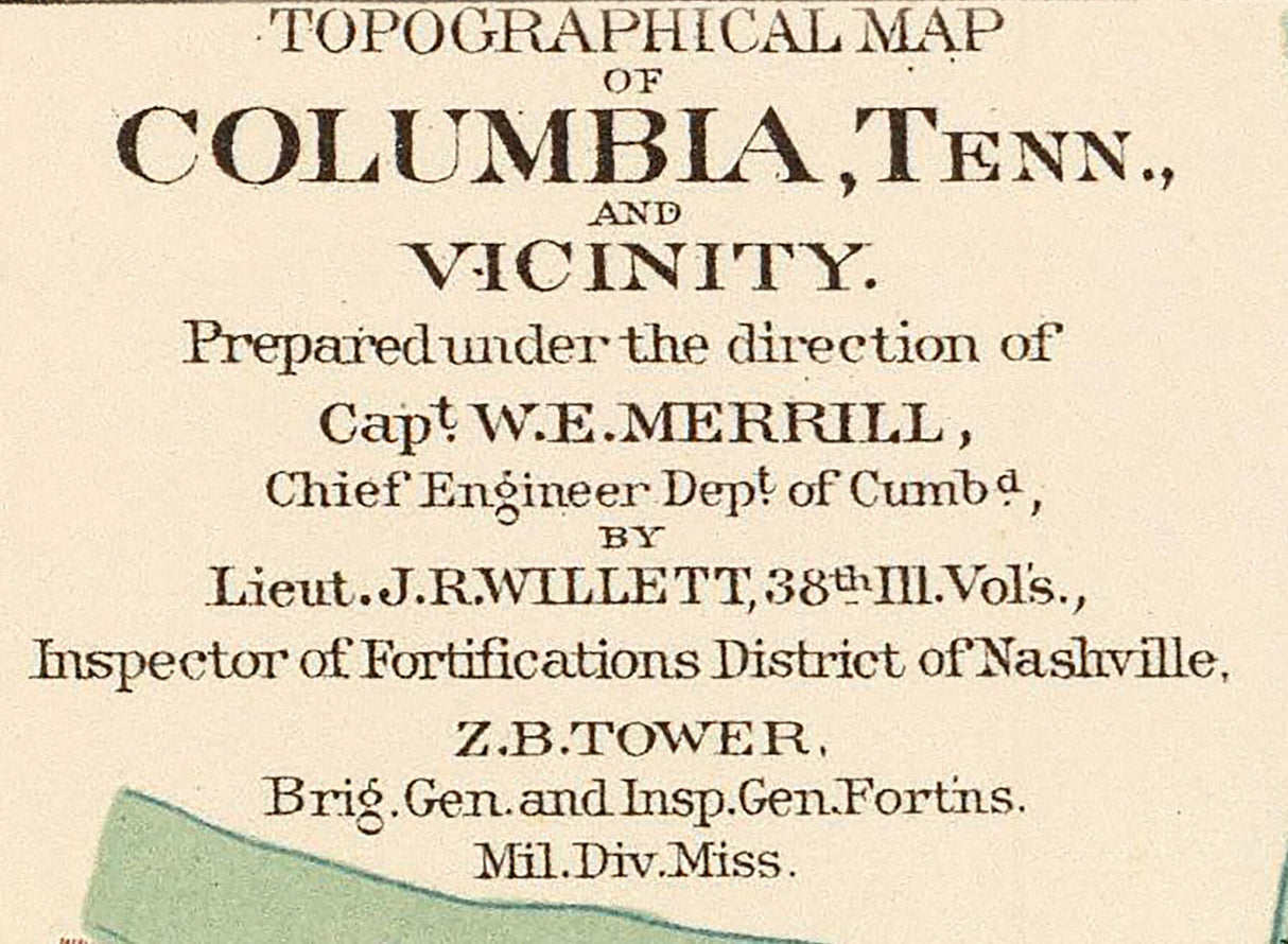 1865 Town Map of Columbia Tennessee