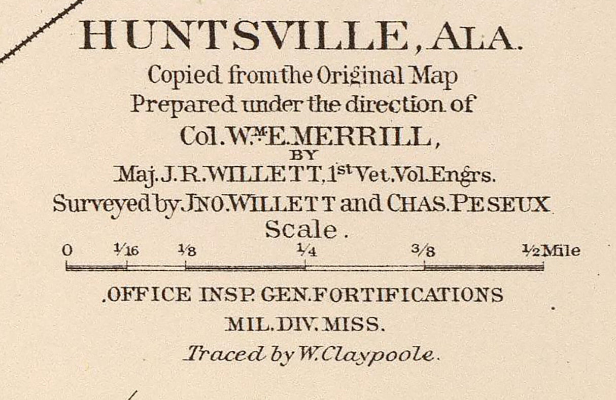 1865 Town Map of Huntsville Alabama