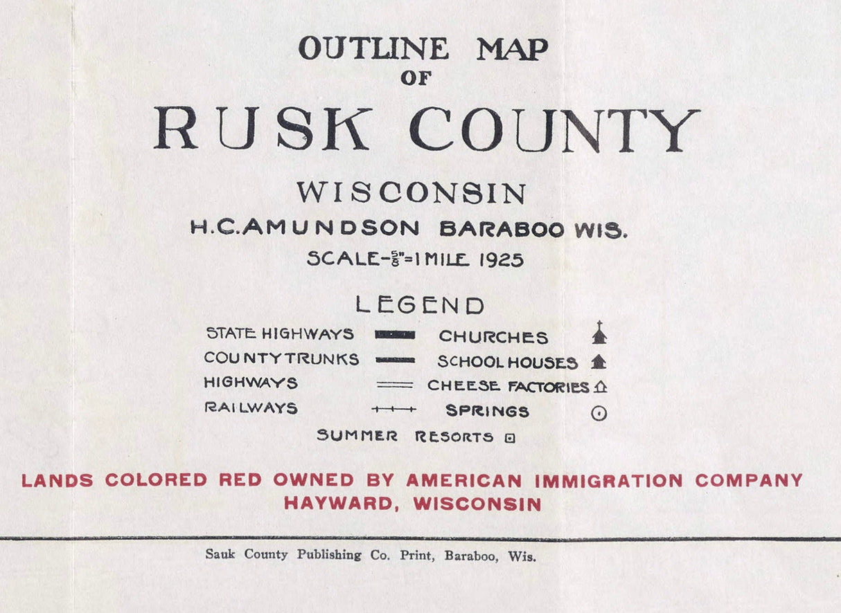 1925 Map of Rusk County Wisconsin