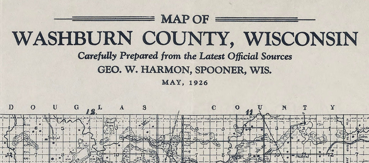 1926 Map of Washburn County Wisconsin