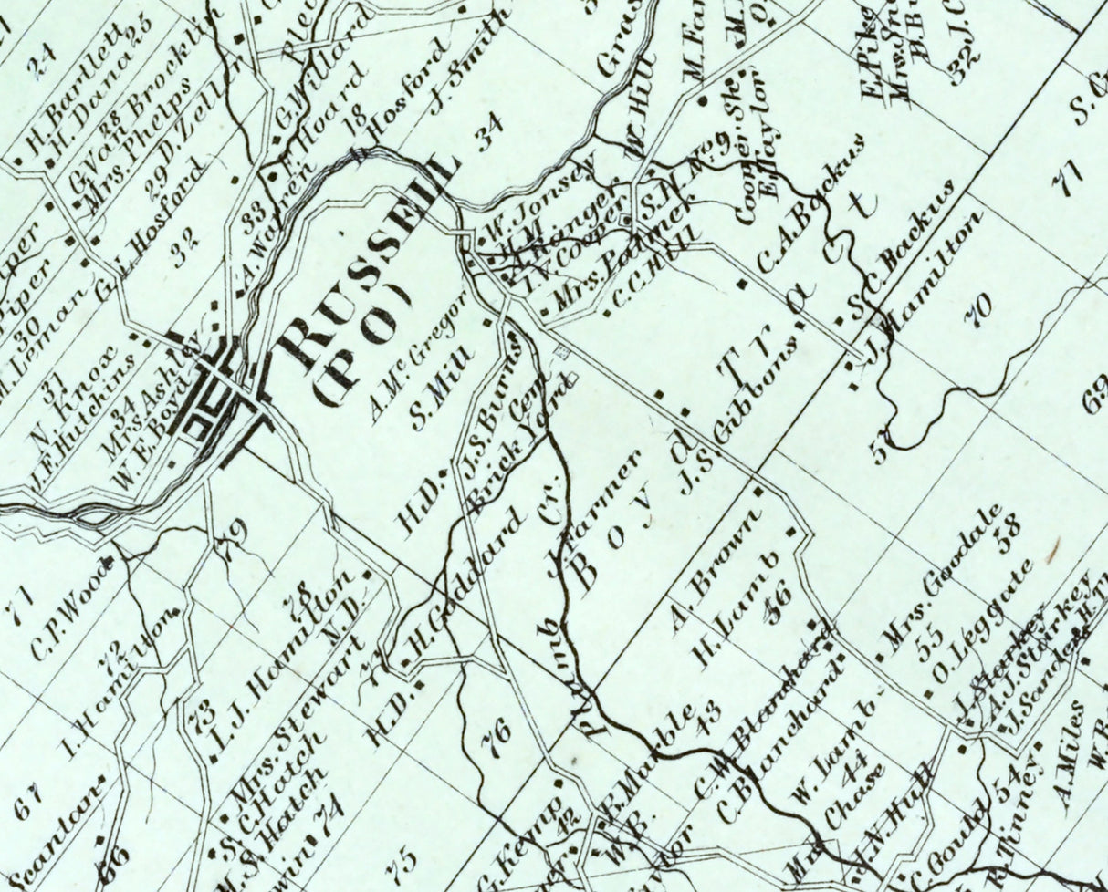 1865 Map of Russell Township St Lawrence County New York
