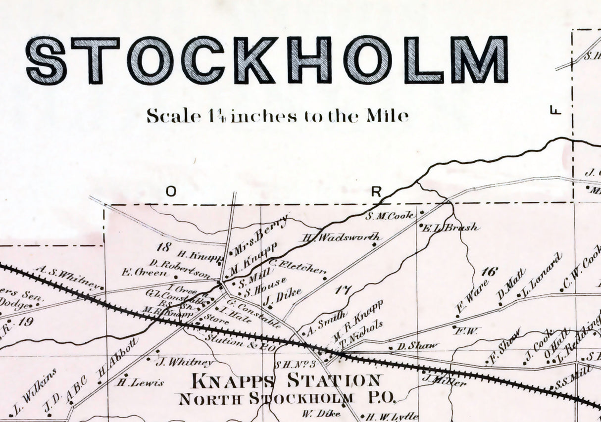 1865 Map of Stockholm Township St Lawrence County New York