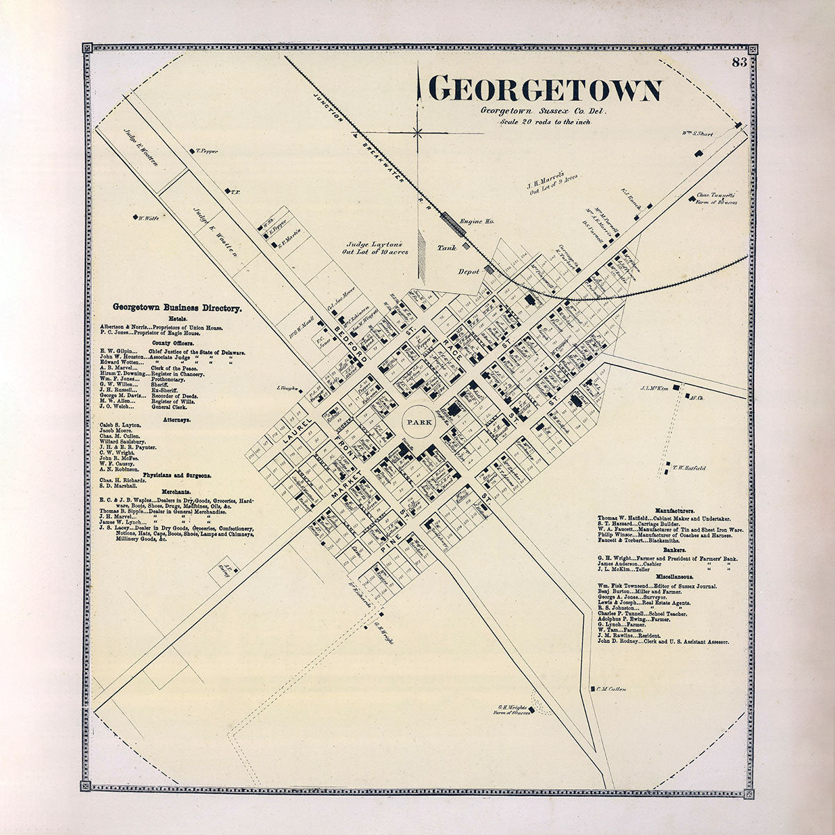 1868 Map of Georgetown Sussex County Delaware