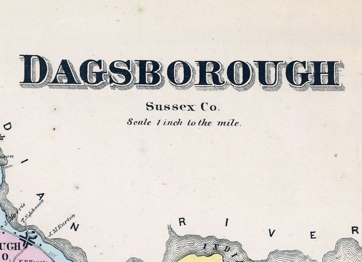 1868 Map of Dagsborough Sussex County Delaware