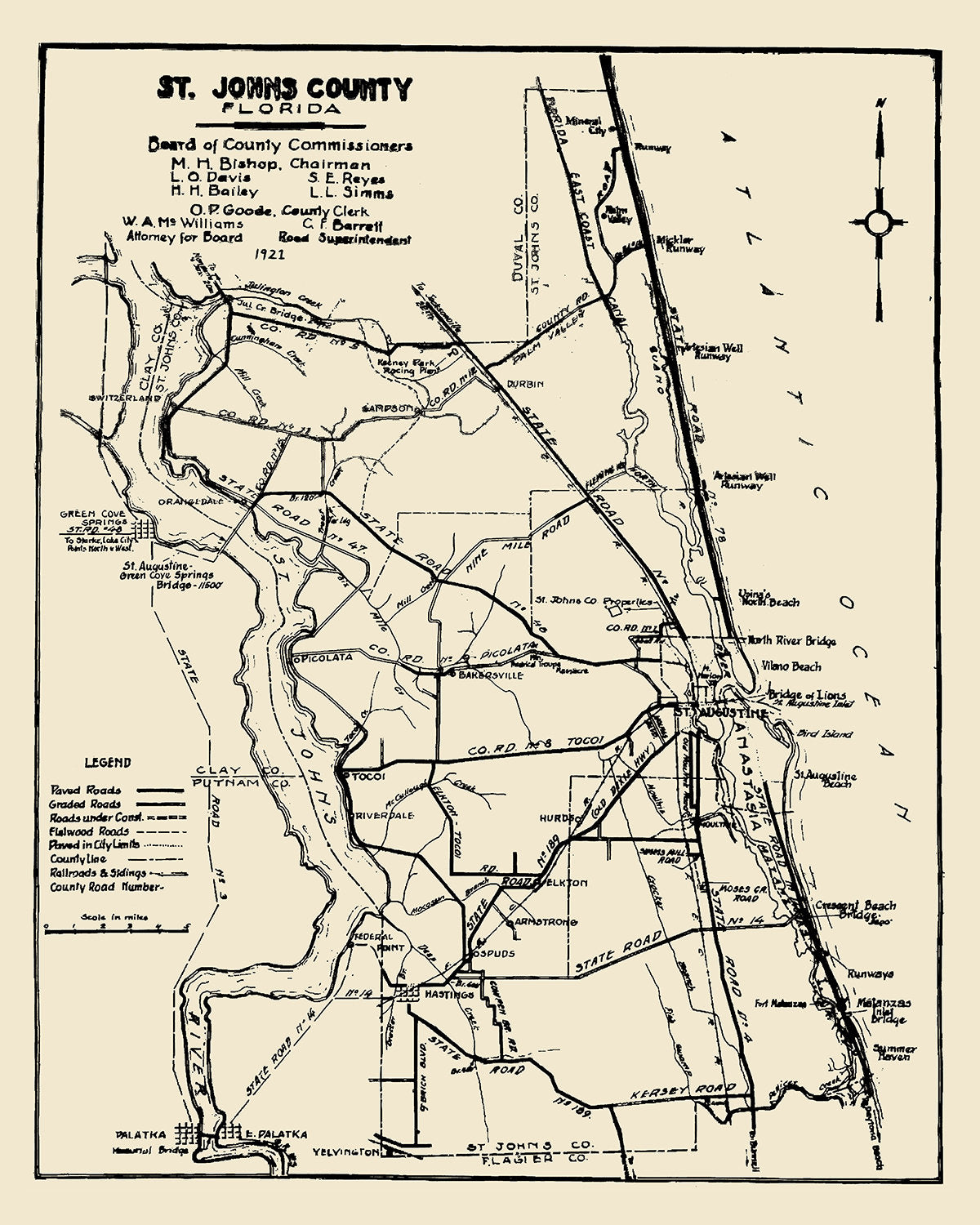 1921 Map of Saint Johns County Florida Saint Augustine