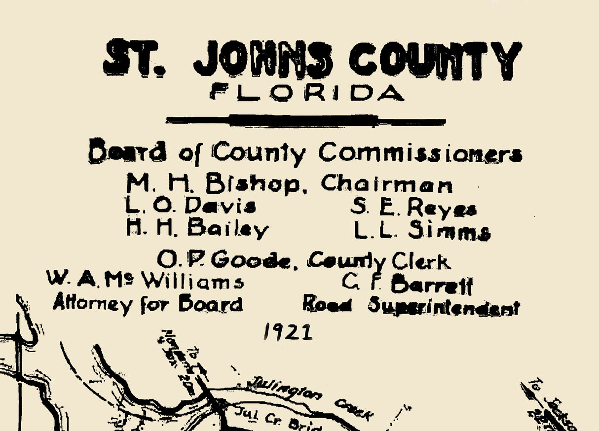 1921 Map of Saint Johns County Florida Saint Augustine