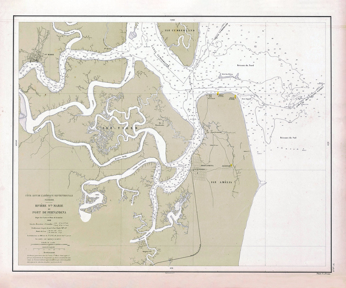 1868 Map of Amelia Island Fernandina Beach Florida