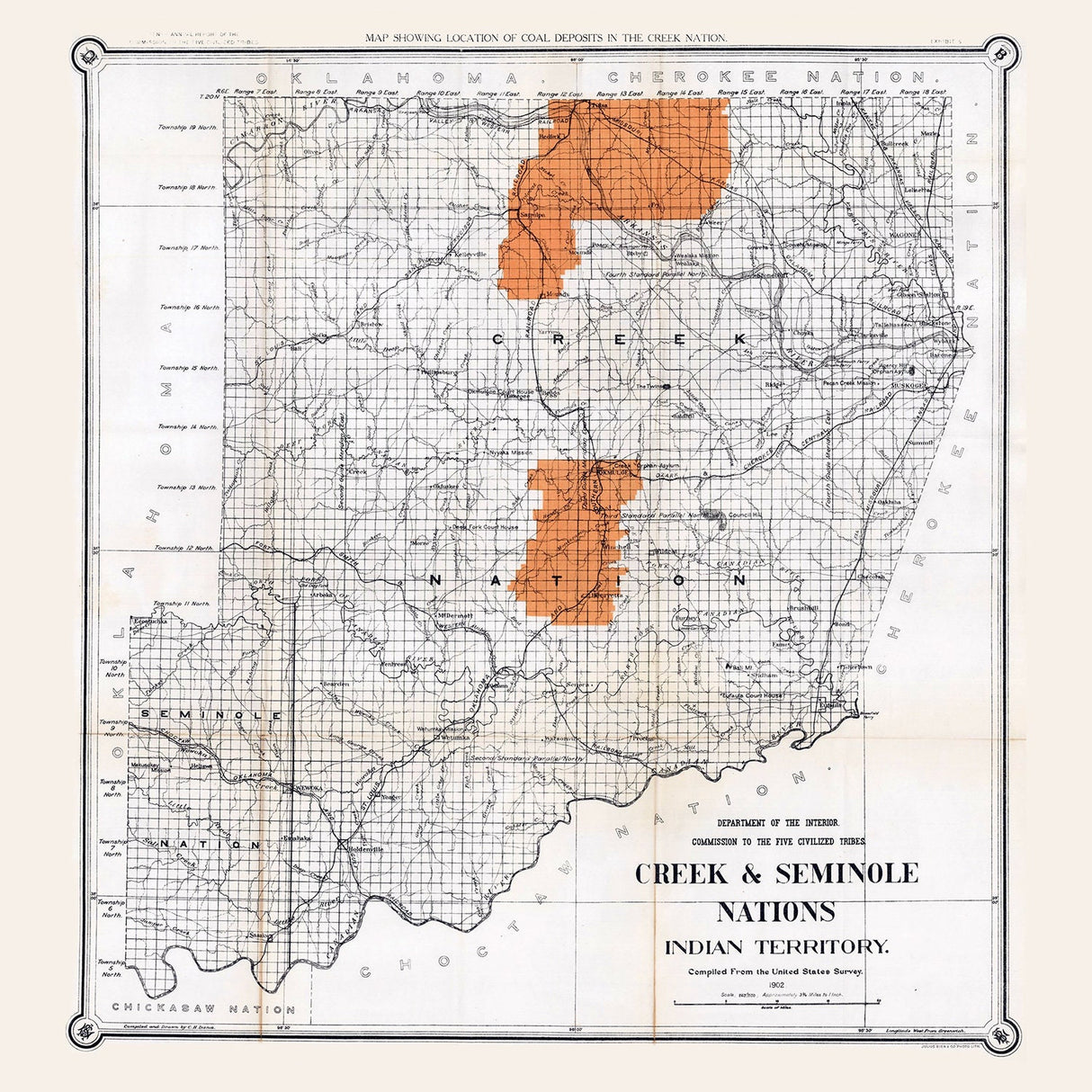 1902 Map of the Creek and Seminole Nations Indian Territory