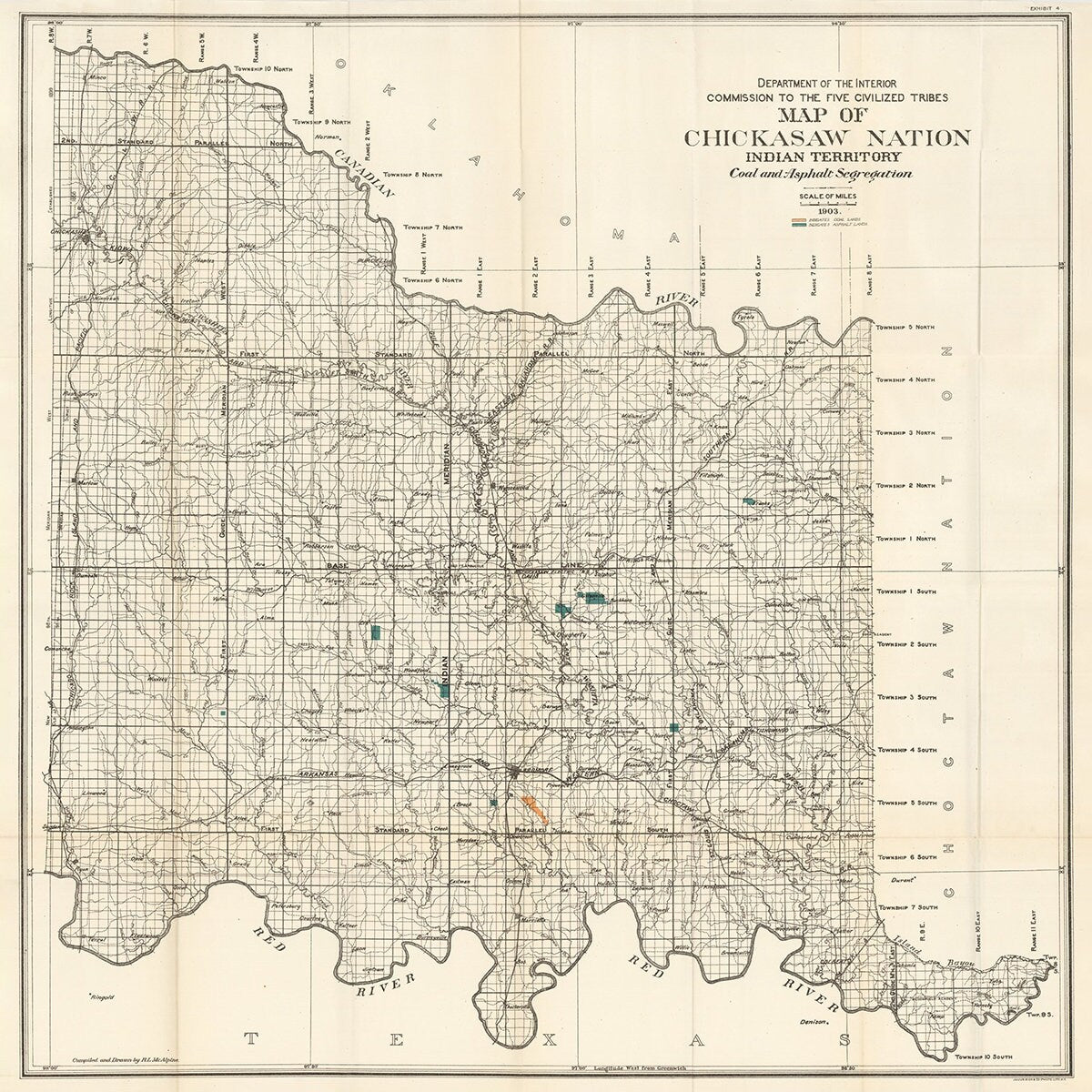 1903 Map of Chickasaw Nation Indian Territory