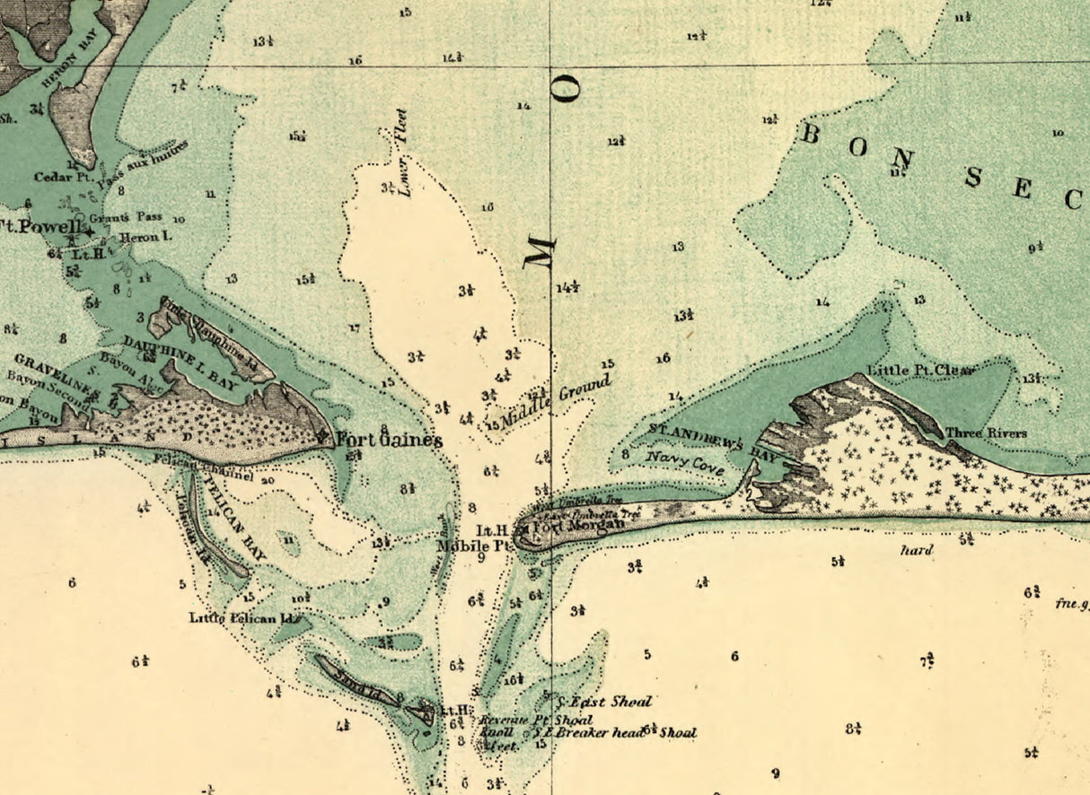 1864 Map of Mobile Bay Alabama