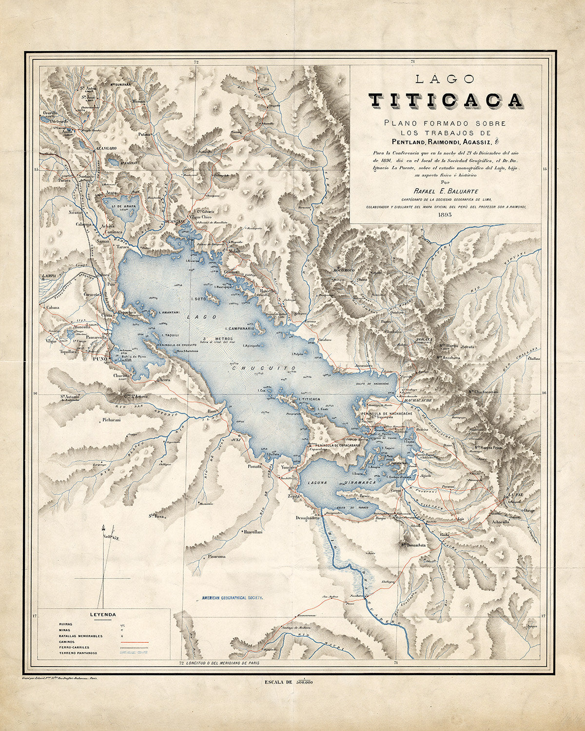 1893 Map of Lake Titicaca Peru and Bolivia