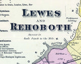 1868 Map of Lewes and Rehoboth Delaware