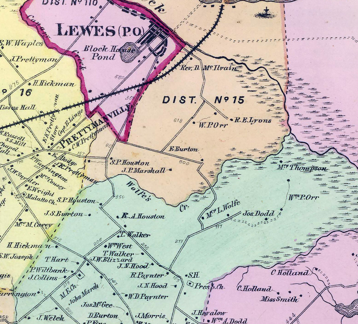 1868 Map of Lewes and Rehoboth Delaware