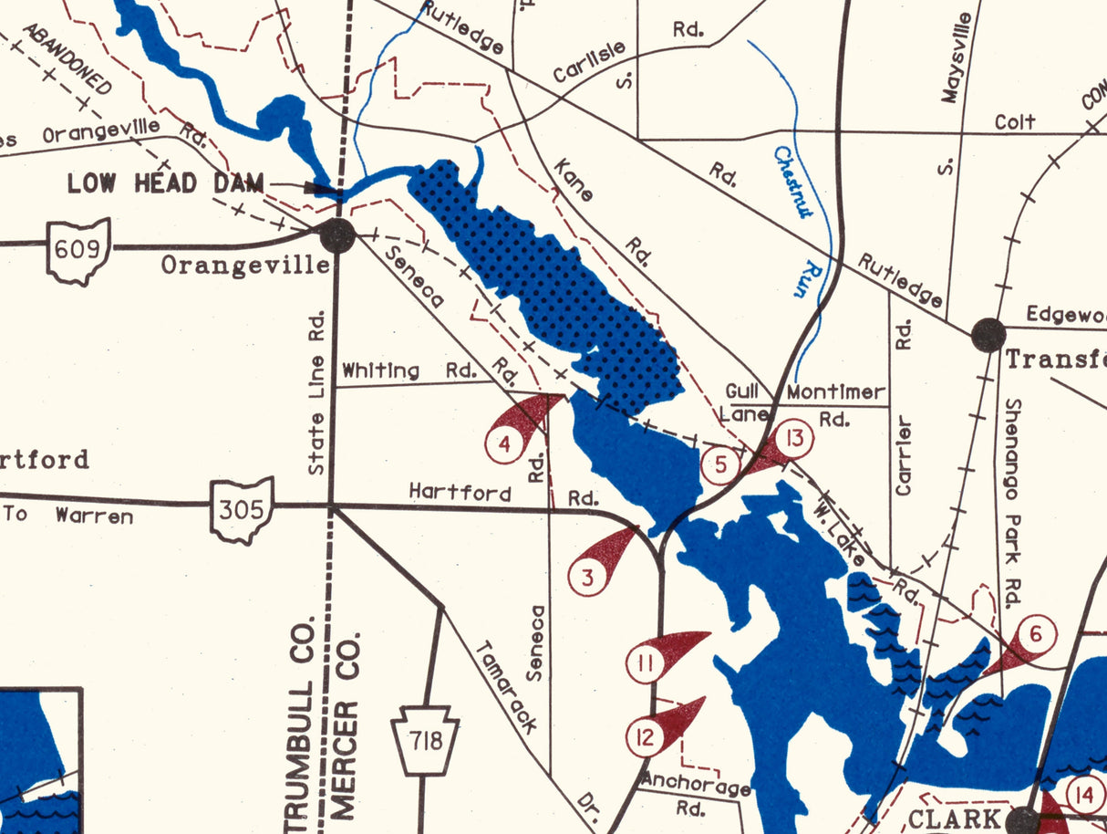 1995 Map of Shenango Lake Pennsylvania and Ohio