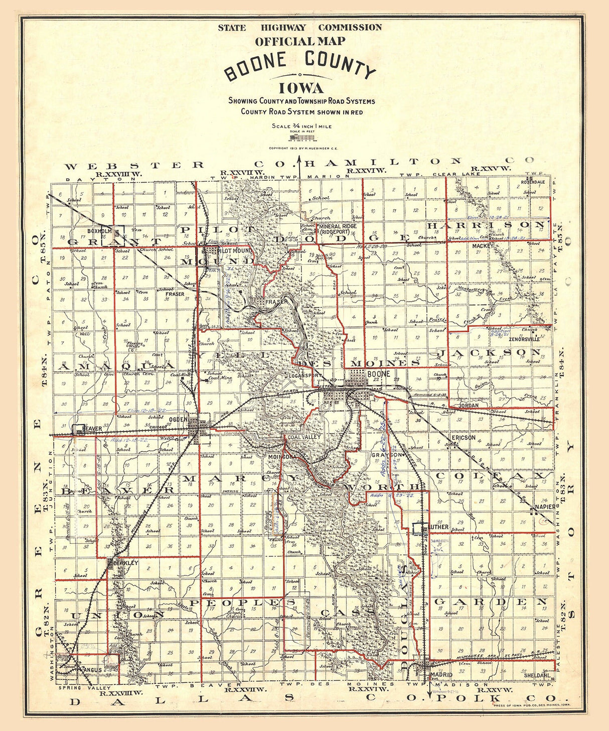 1913 Map of Boone County Iowa