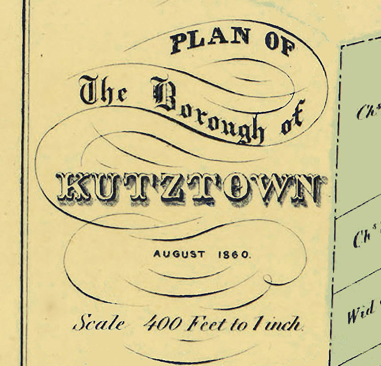 1860 Town Map of Kutztown Berks County Pennsylvania