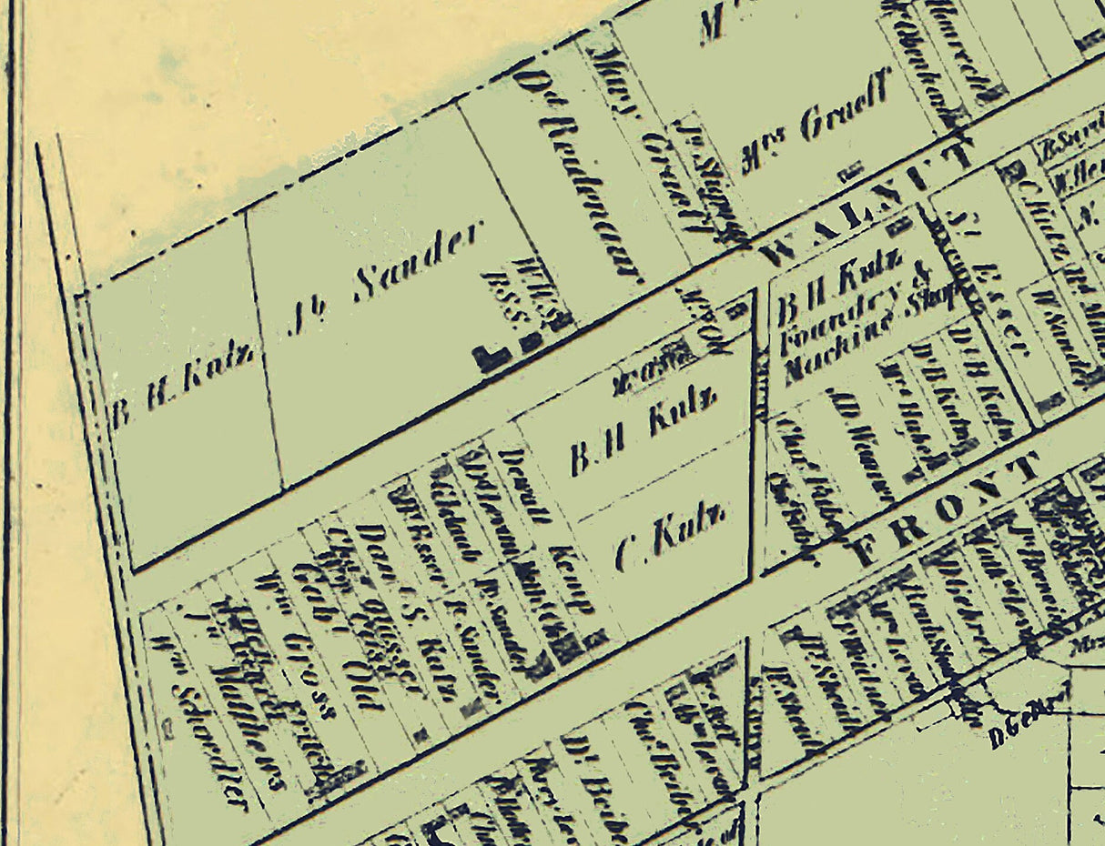 1860 Town Map of Kutztown Berks County Pennsylvania