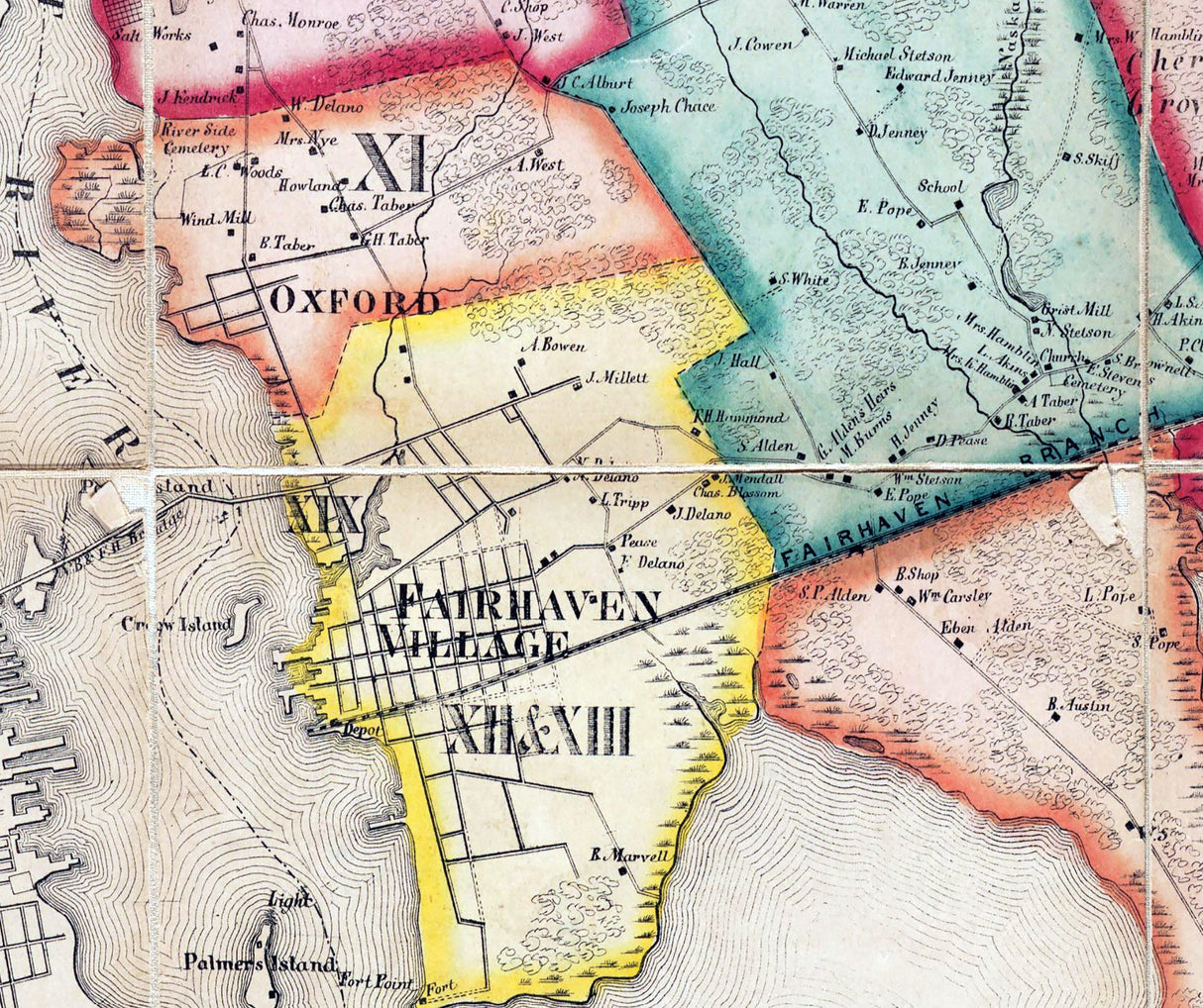 1855 Town Map of Fairhaven Bristol County Massachusetts