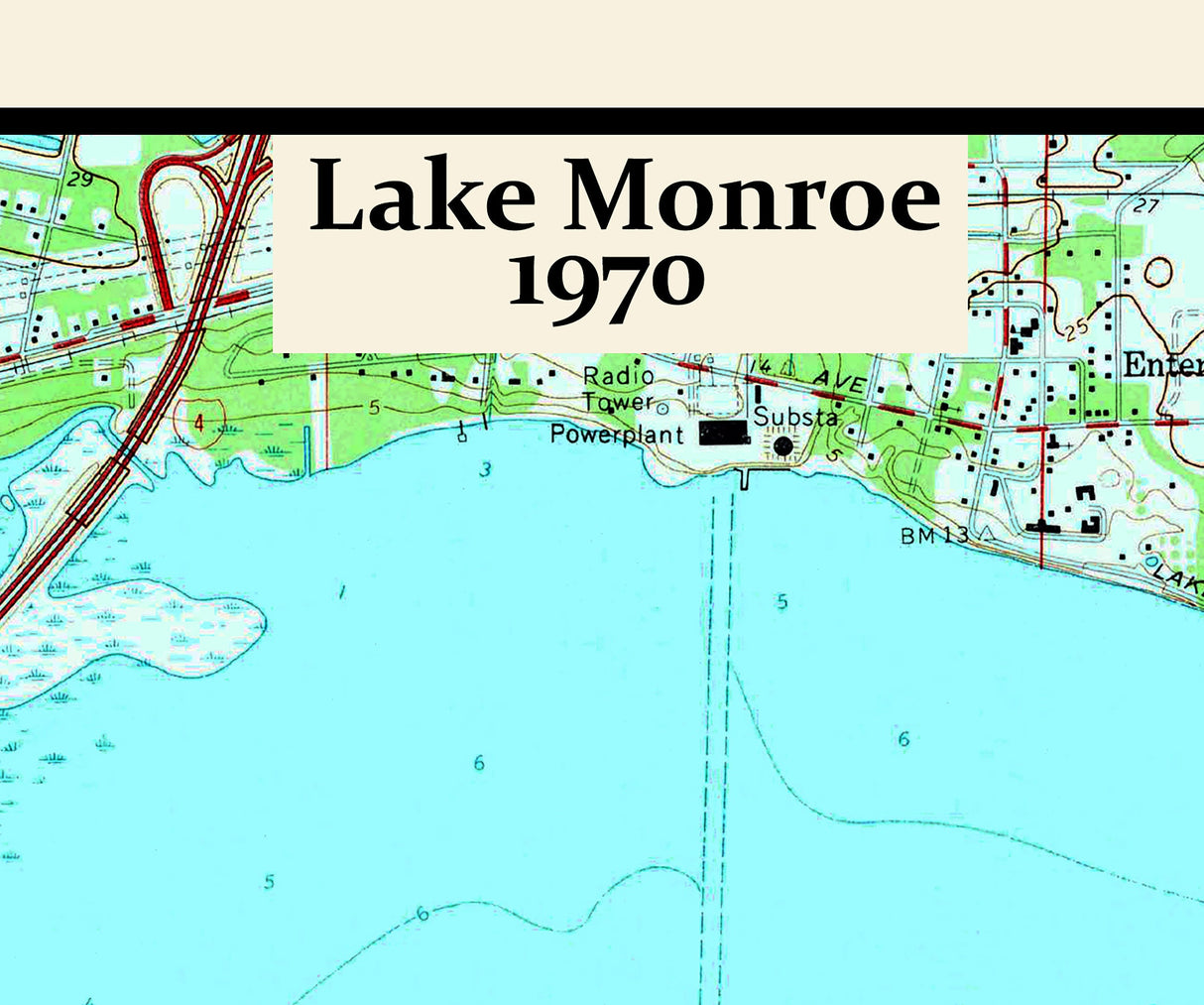 1970 Map of Lake Monroe Sanford Florida