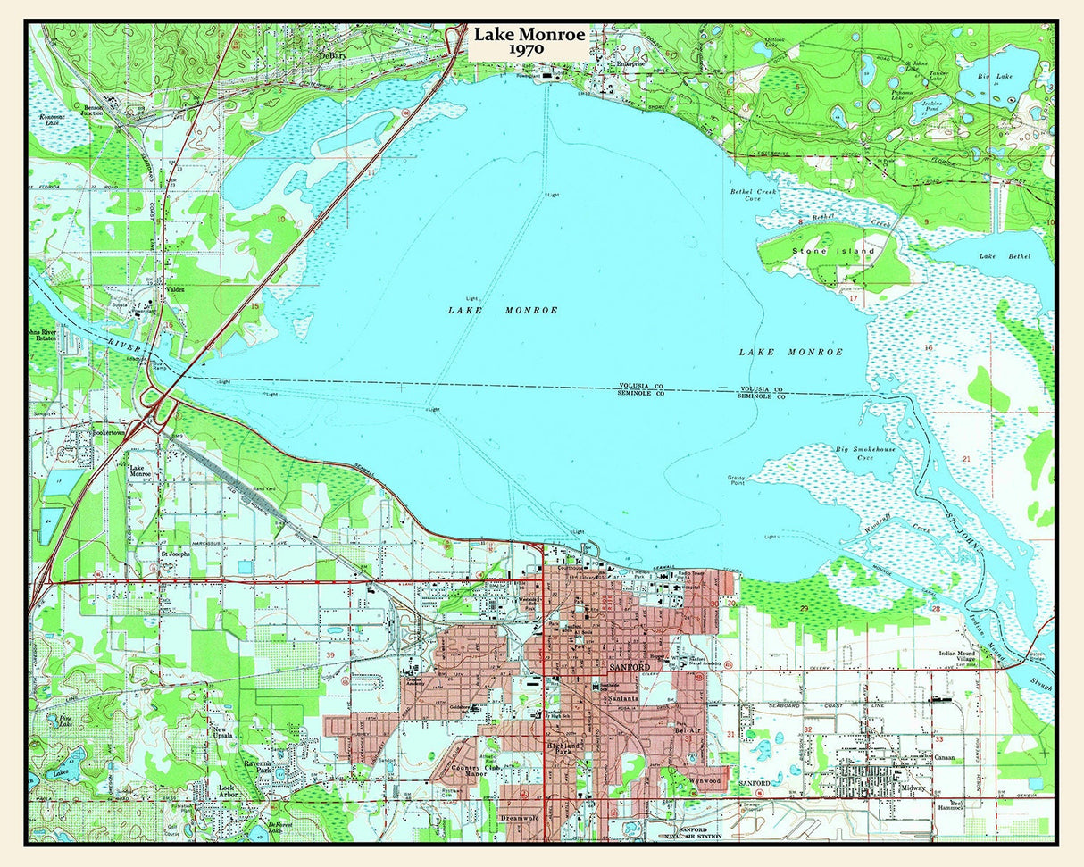 1970 Map of Lake Monroe Sanford Florida
