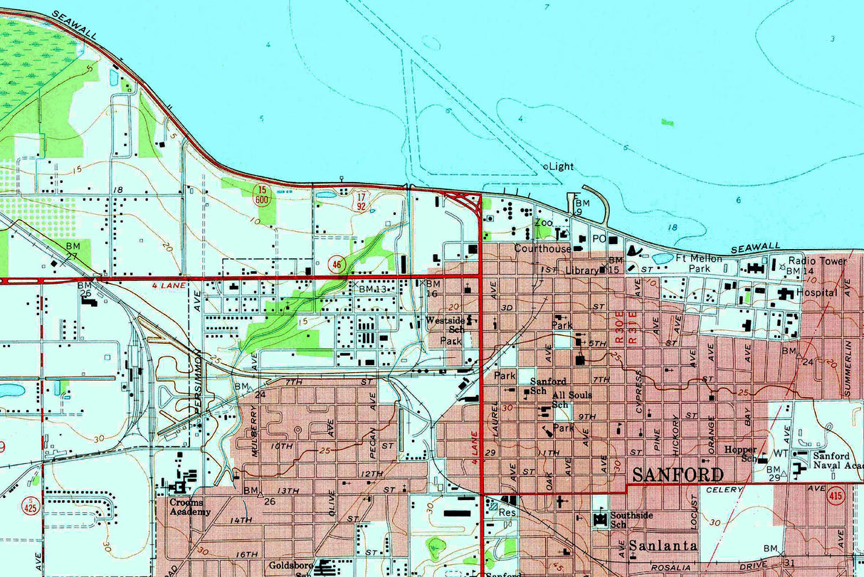 1970 Map of Lake Monroe Sanford Florida