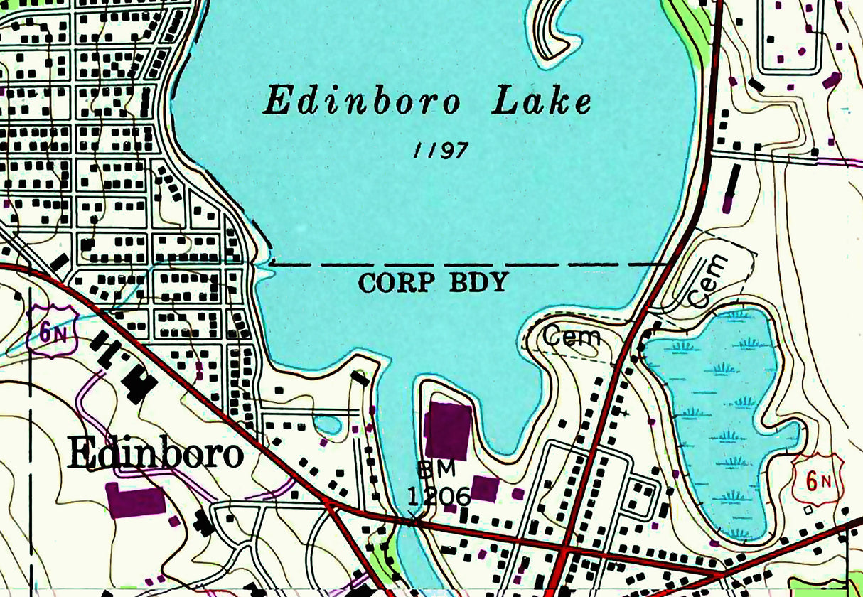1991 Map of Edinboro Lake Erie County Pennsylvania