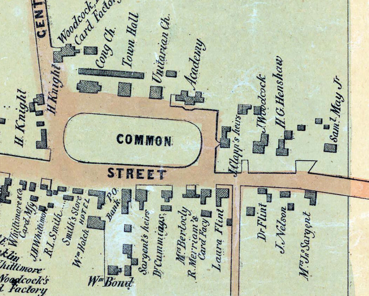 1855 Town Map of Leicester Worcester County Massachusetts