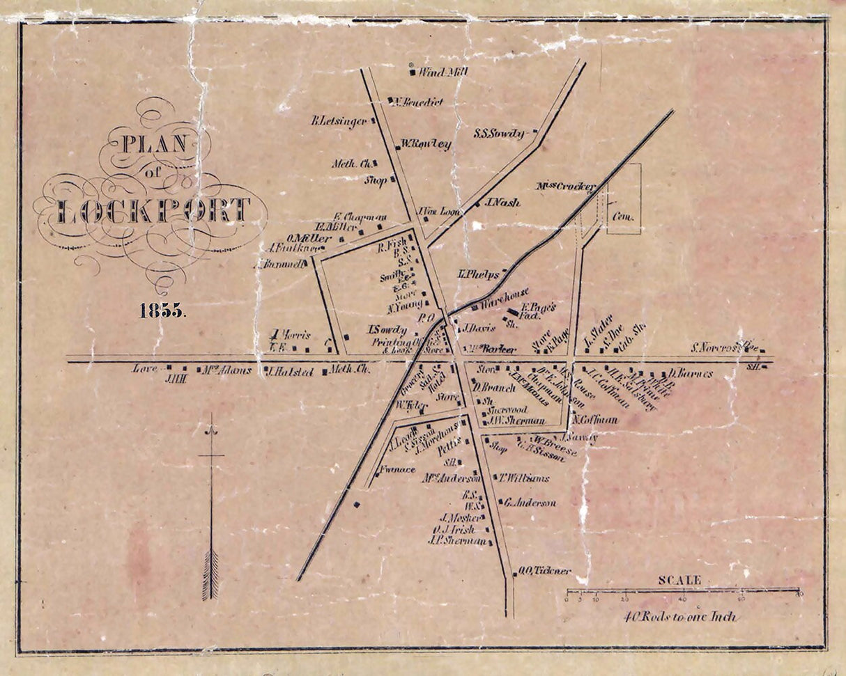 1855 Town Map of Lockport Erie County Pennsylvania