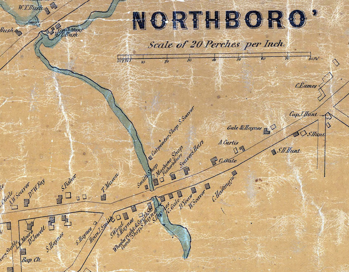 1855 Town Map of Northboro Worcester County Massachusetts